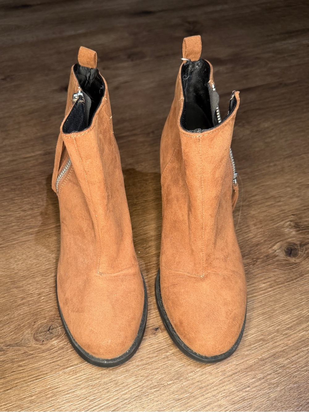 Women’s Suede Ankle Booties in Tan with Side Zip